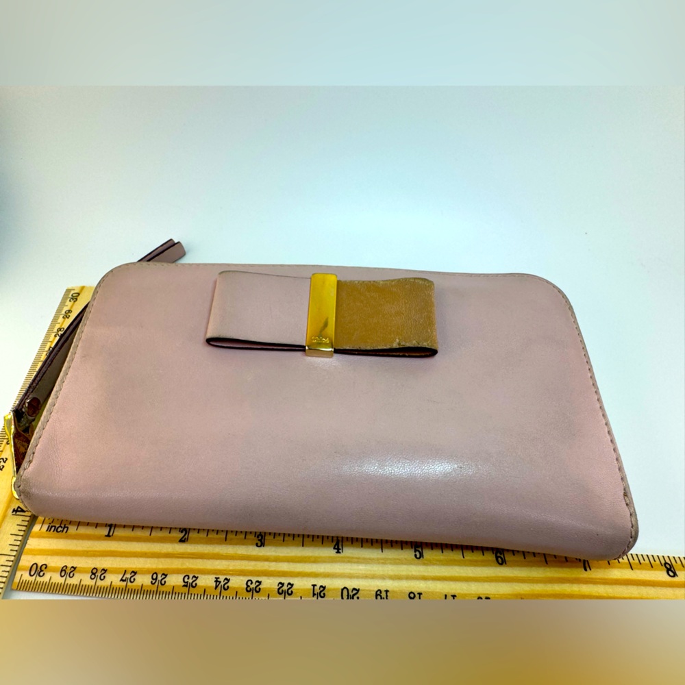 Chloé Continental Wallet Light Blush Pink Bow Zip Around Wallet Gold Hardware - Picture 15 of 16